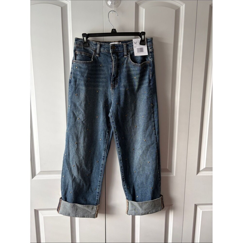 Jessica Simpson Zinnia Wide Leg Embellished Boyfriend Jeans size 2 New